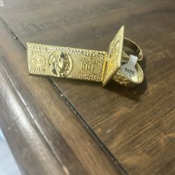 Gold Nugget 100 Dollar Bill Ring