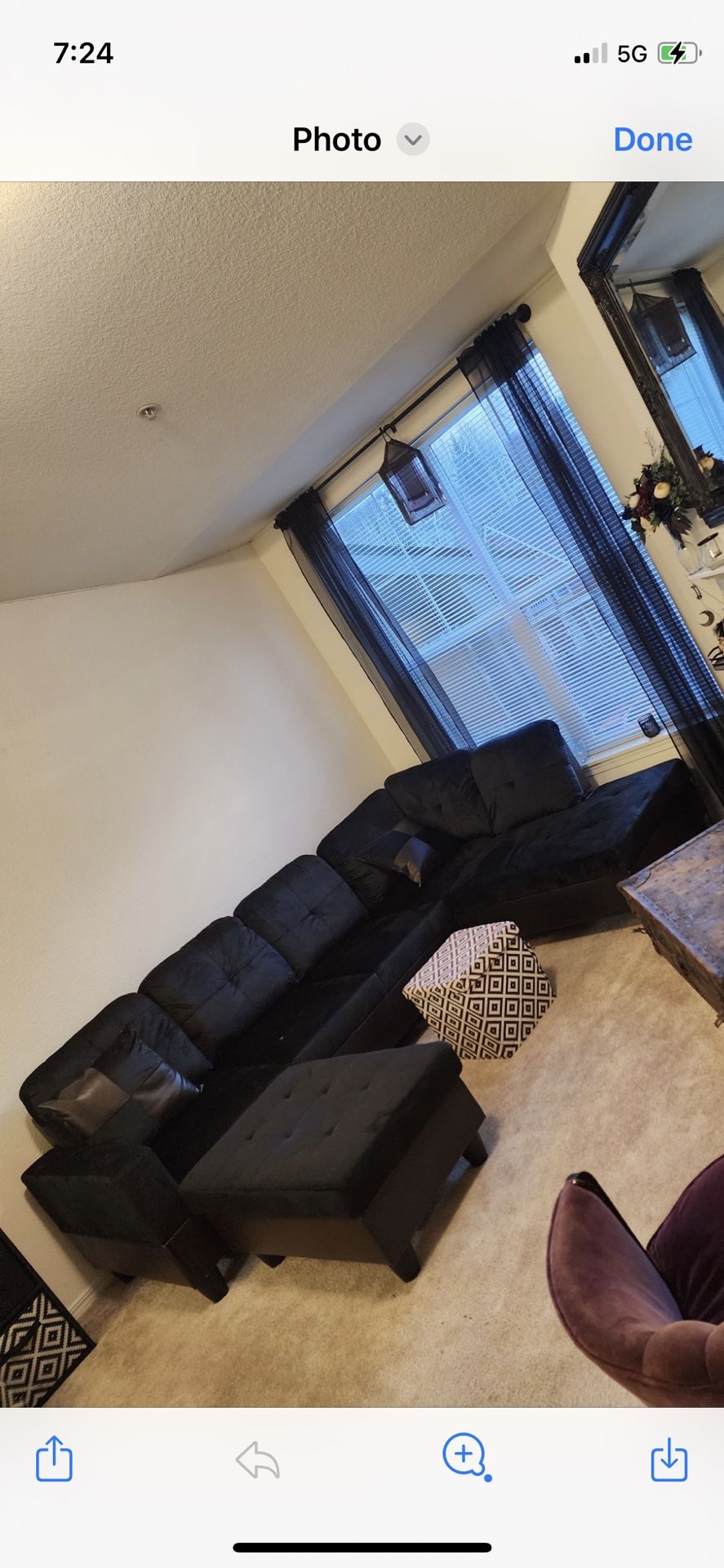 Black Microfiber Sectional Couch And Ottoman