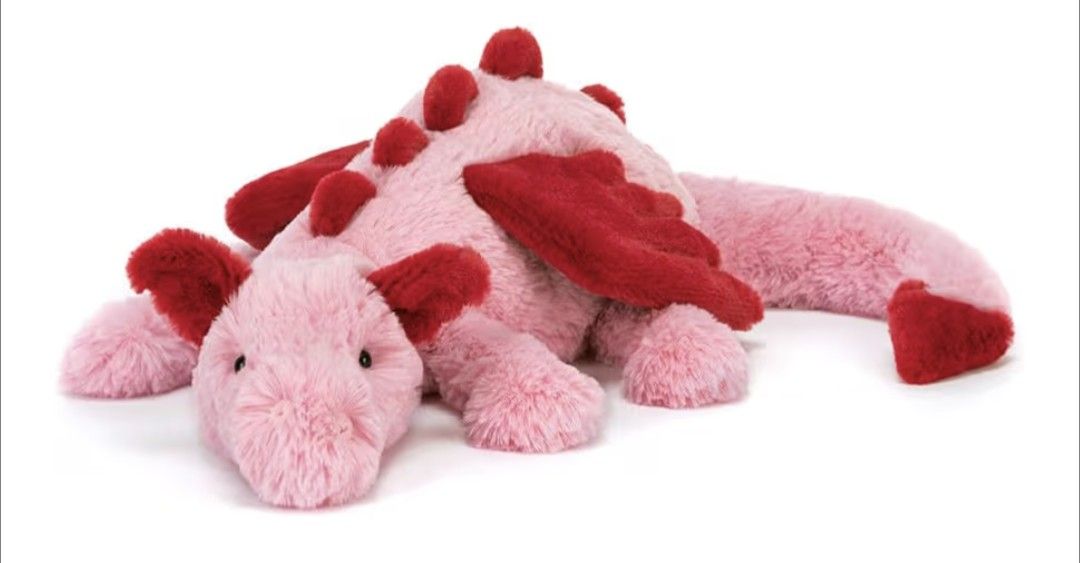 NWT Authentic SOLD OUT Jellycat Pink Heart Dragon 20" Large Pink and Red Plushie for Valentine's Day