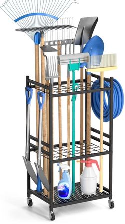 Garden Organizer With Wheels, Yard Tower Rack for Garage Storage, Up to 35 Long-