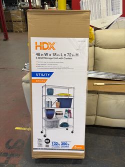 HDX 48 in W x 18 in L x 72 in H 5-Shelf Storage Unit with Casters Adjustable legs for leveling on uneven floors Easy assembly-no tools required H