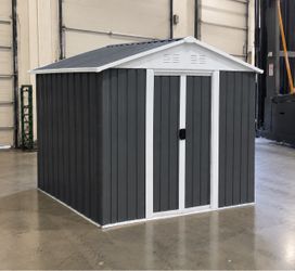 (New in box need assemble) 6’ L x 8’ W x 6.3’ H Metal galvanized steel Storage Shed Outdoor Garden Backyard 6x8 Storage