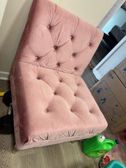 Pink velvet accent chair, armless, tufted button