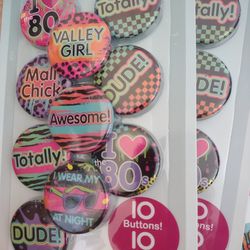 1980's party supplies - buttons with cool sayings on them & hanging decorations 
$2 each package. 