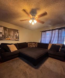 Dark Blue L Shape Couch with Huge Ottoman