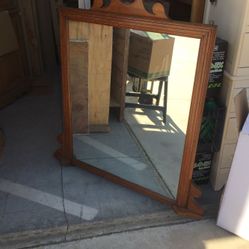 Old Solid Oak Dresser Mirror
