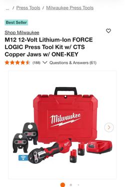 hop Milwaukee M12 12-Volt Lithium-Ion FORCE LOGIC Press Tool Kit w/ CTS Copper Jaws w/ ONE-KEY