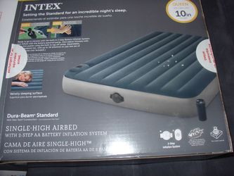 Intex Dura-Beam Standard Single-High Airbed QUEEN 10in Blue Inflatable W/Box