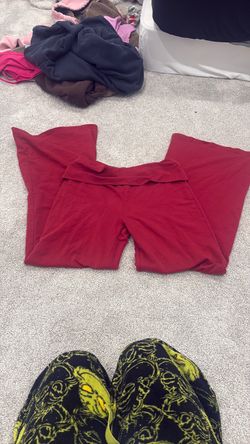 Red Fold-Over Waist Flare Pants