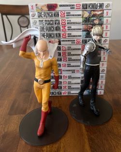 One-Punch Man Manga Volumes 1-15 Set & Saitama + Genos Figures Bundle
