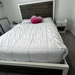 Bedframe, Mattress, Side table