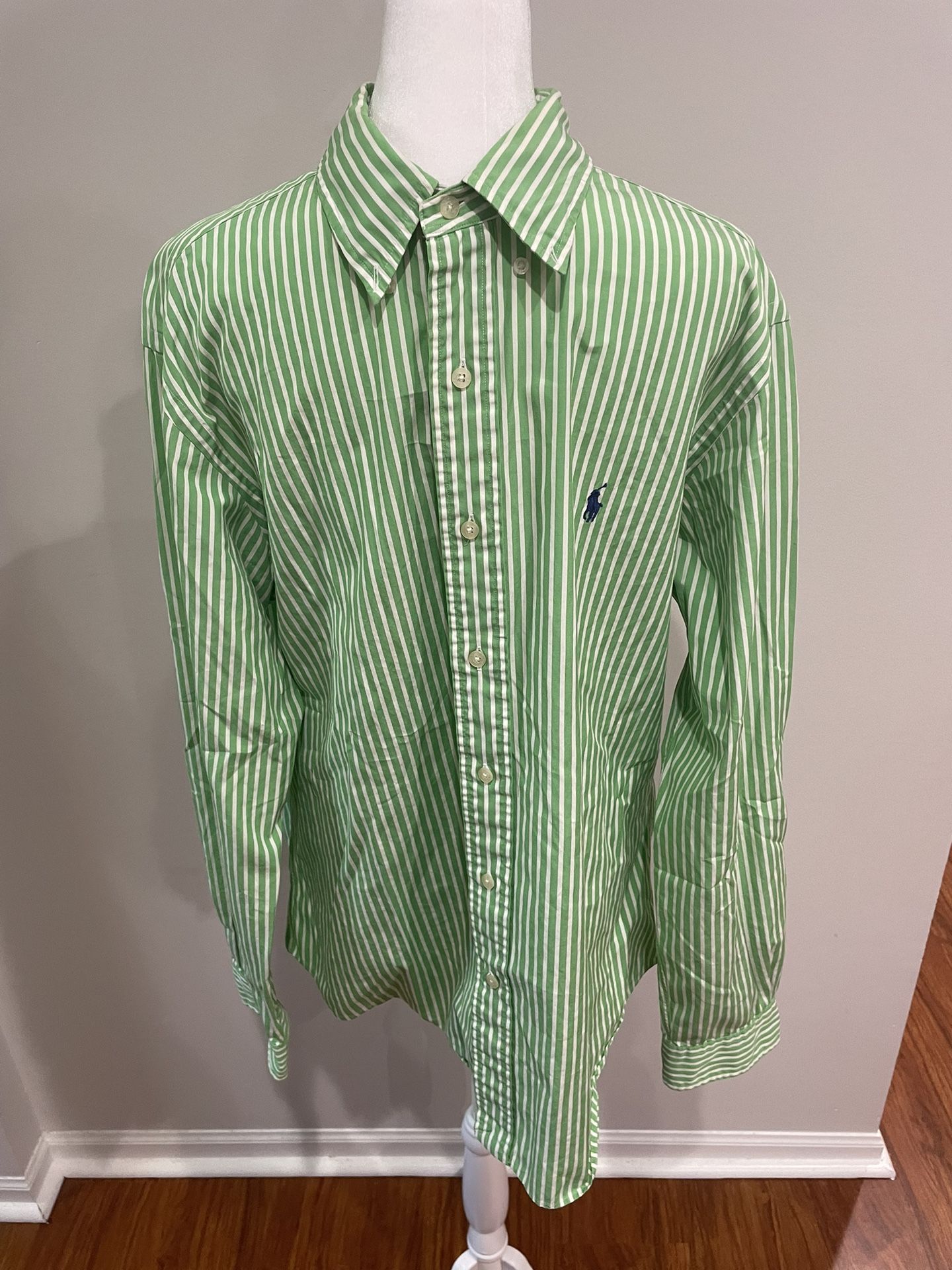 Men's Ralph Lauren GOLF Classic Fit Green Pin Striped Button Up Shirt Large