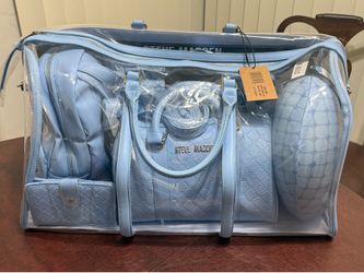 New Steve Madden Black 6 Piece Travel Gift Set Baby Blue With Crossbody Bag  Backpack Travel Pillow
