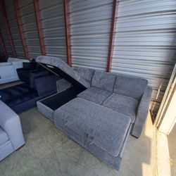 Coddle Aria Fabric Sleeper Sofa with Reversible Chaise & Storage – Gray