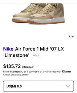 These are the Nike Air Force 1 Mid '07 LX "Limestone" sneakers, featuring a unique limestone leather upper with a rubber outsole.