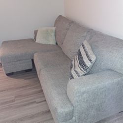 Ashley Furn Light Grey L-shape Couch + Ottoman 