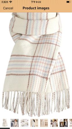 Plaid Fringe Winter Scarf Cream