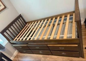 Captains Trundle Daybed Twin Bed with Wood Frame and Underneath Storage Drawers