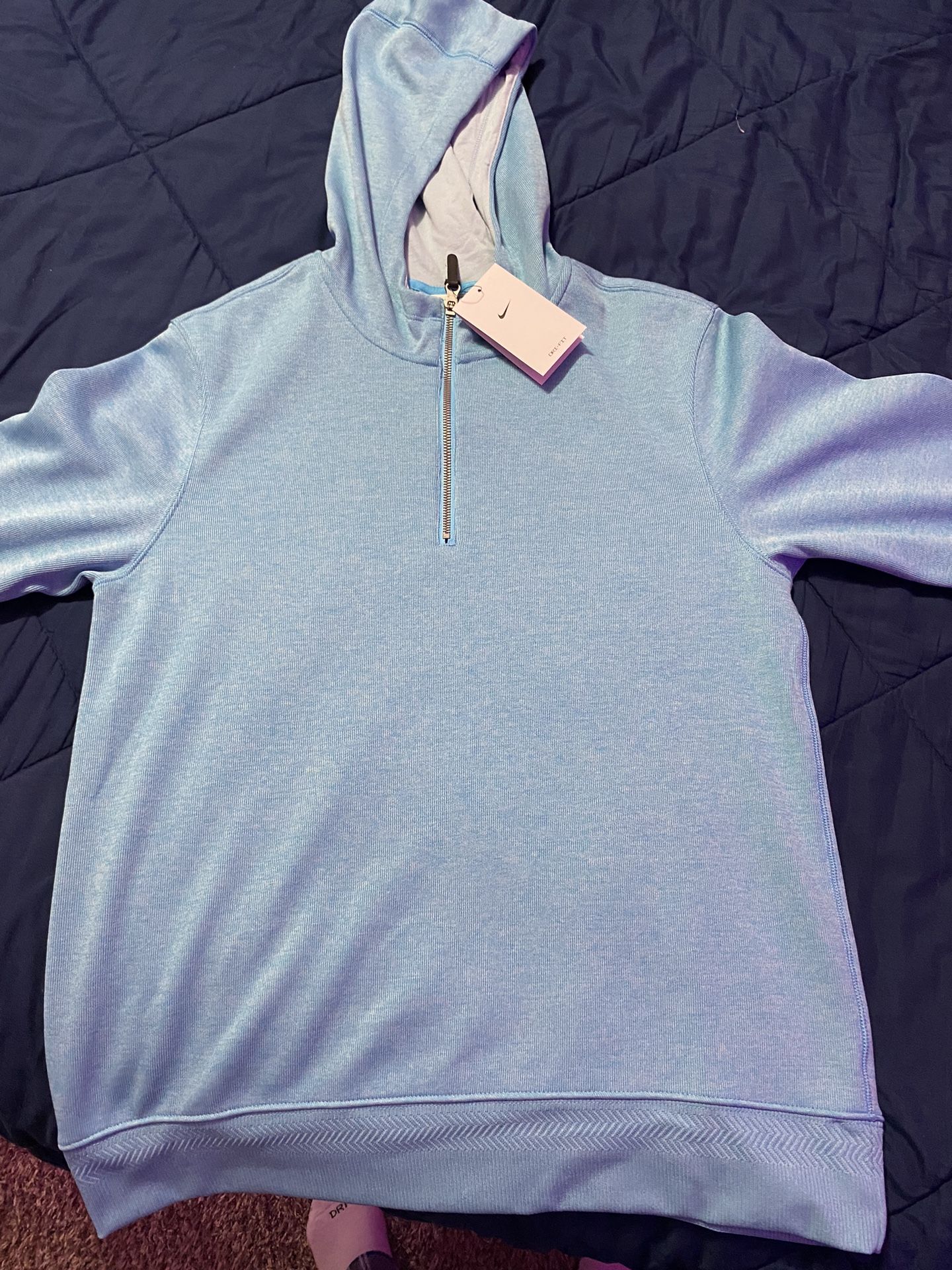 nike, 1/4 zip hoodie, blue, size -Small