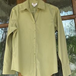 Talbot's Petites Wrinkle Resistant Green Long Sleeve Blouse Misses Size 10