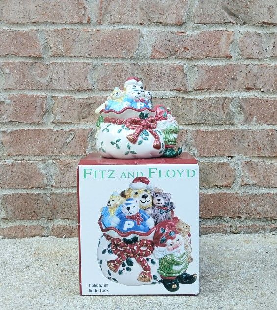 Fitz & Floyd Holiday Elf Lidded Candy Box