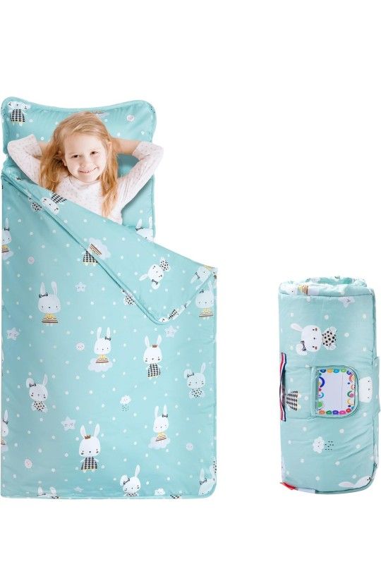 NEW! Toddler Padded Sleeping Mat w/Pillow & Blanket,100% Cotton, 50x20, (Miss Bunny)