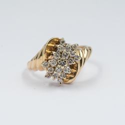 Twisted Signet Diamond Burst Ring