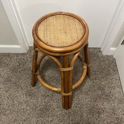 mid-century modern style bentwood rattan and woven cane stool or ottoman. 