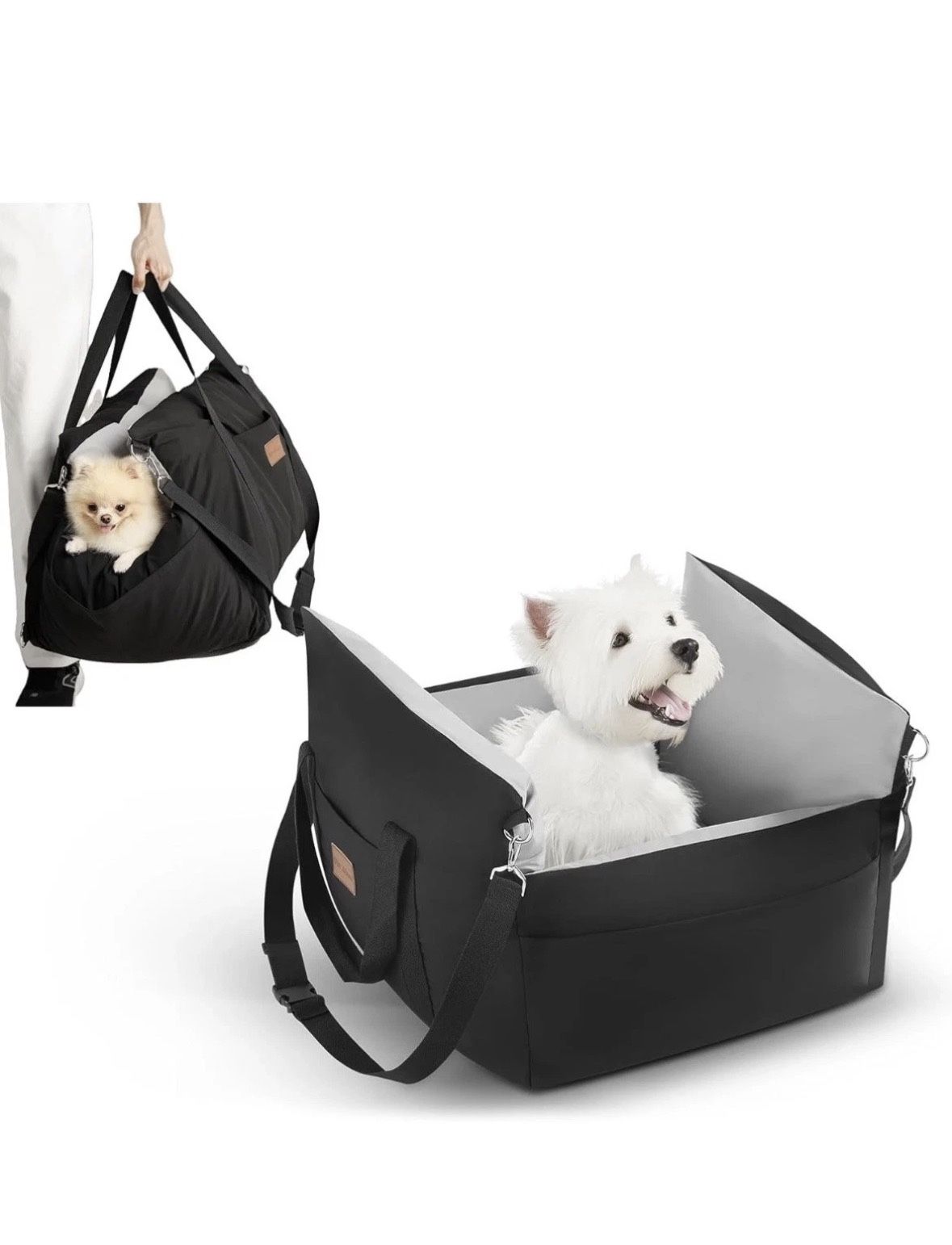 Dog Pet Car Seat Waterproof Booster w Storage Pockets Groom Glove Small Black