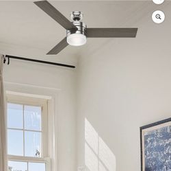 In Box - Hunter brand 54-inch ceiling fan in brushed nickel. Model Number: CC5C91C61