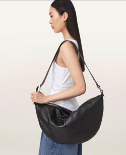 AllSaints Black Leather Hobo Shoulder Bag