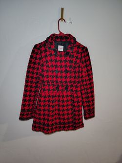 Candie's Red Black Houndstooth Double-Breasted Coat