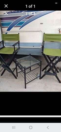 Director's Chairs and Glass Side Table Set