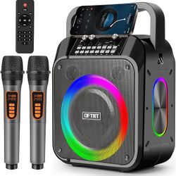 Karaoke Machine, Portable Bluetooth Speaker with 2 Wireless Microphones 
