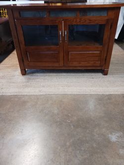 Wood TV Stand with Glass Door Cabinet