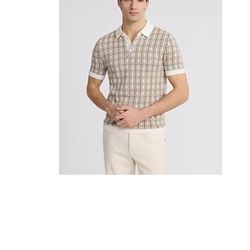 Men's Rectangular Geo Cotton Short Sleeve Sweater Polo Size XXL