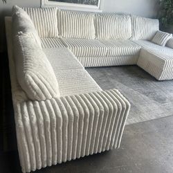 White Fluffy Sectional Couch - Free Delivery