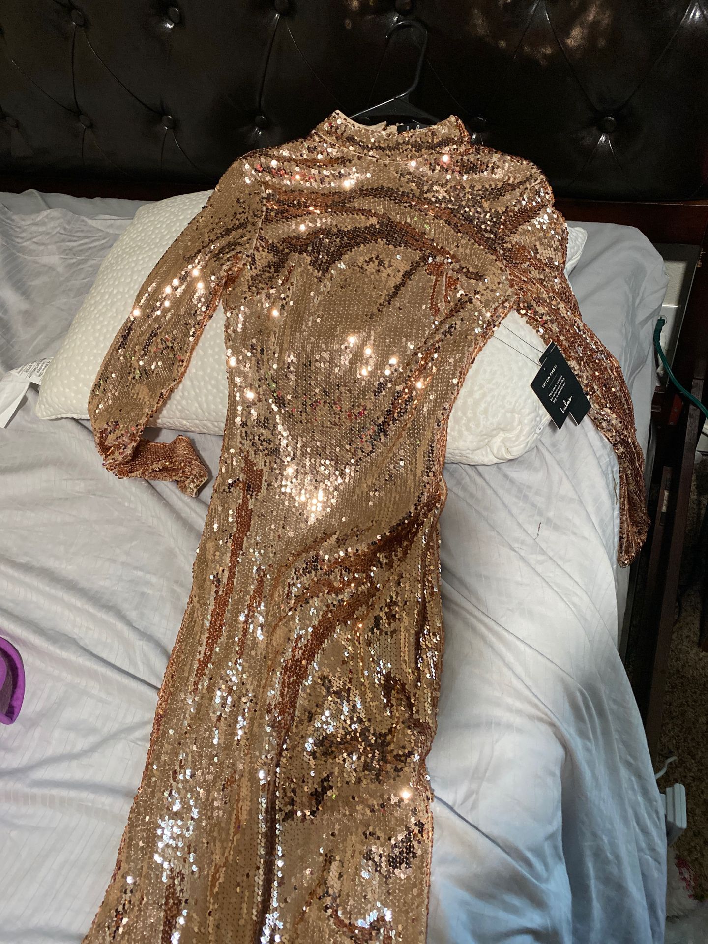 Shimmery rose gold sequence prom dress in small