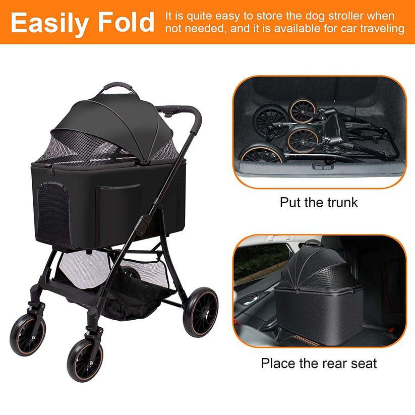 Dog Stroller for Small Medium Dogs - 4 Wheels Automatic Foldable Pet Cat Dog Strollers with Easy Removable Carrier, Mesh Windows with Detachable Pet P