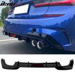 Fits 2019-2022 BMW Pre LCI G20 3 Series Sedan Gloss Black Rear Diffuser w/ LED Light
