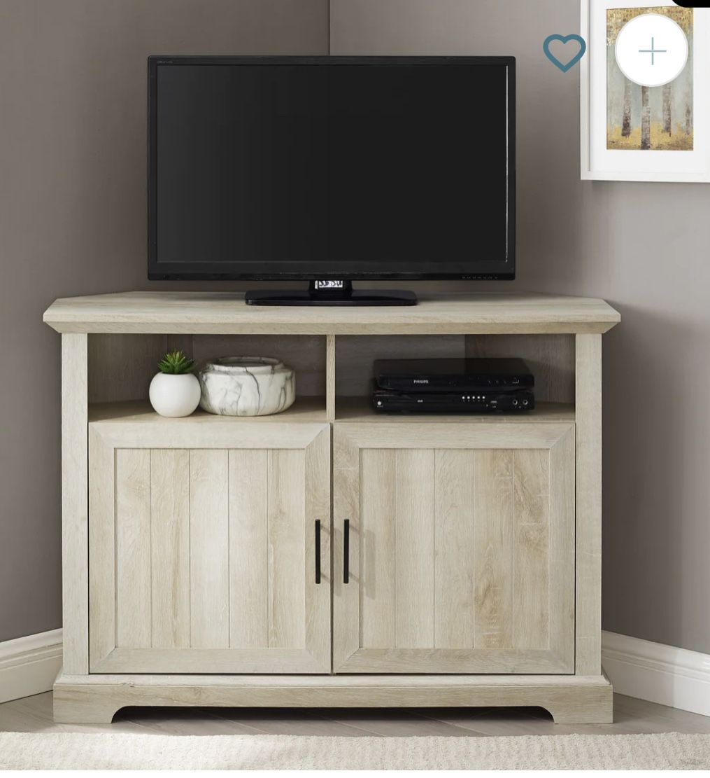 Brand New White Oak Corner TV Stand With Storage Cabinets