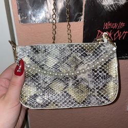 Mini Snakeskin Purse W/ Pearl Accessory 