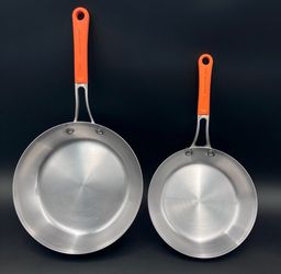 Rachael Ray Stainless Steel Cookware Fry Pan Skillet 8" and 10" Orange Handle