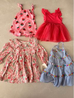 Toddler Girl 12M Dress Bundle Floral Strawberry Summer Outfits