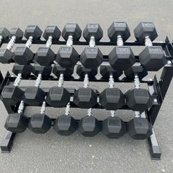 NEW Rubber Hex Dumbbells 5lb - 50lb Dumbbell Pairs Olympic Weights Home Gym Workout Equipment Fitness Weight Set 
