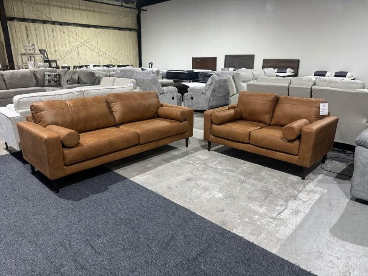 Brown Fabric Sofa and Loveseat Set