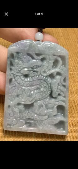 Certificate jadeite jade green white blue luck wealth rectangle dragon pendant