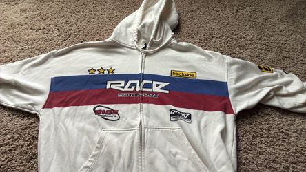 Y2K H&M Divided White Racing Motocross Zip Up Hoodie - Size M