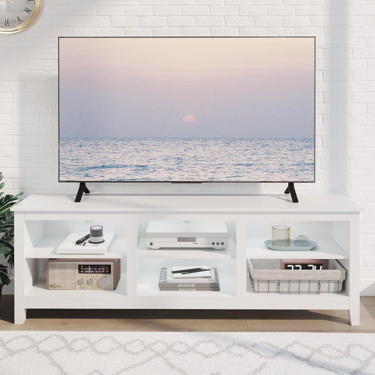 TV Stand for Up To 75 inch TV with Storage,Modern TV Entertainment CTV Media Console Table with 6 Open Storage 63 inch Wood TV Cabinet