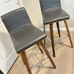 Modern Counter Height Bar Stools (Set of 2) – Wood & Leather – Clean Look 🔥